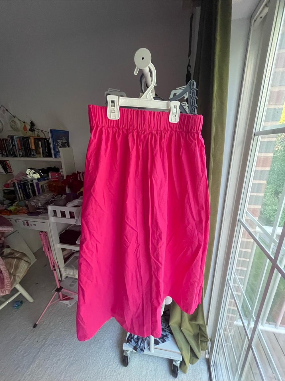 Elastic-Waist Hot Pink Midi Skirt